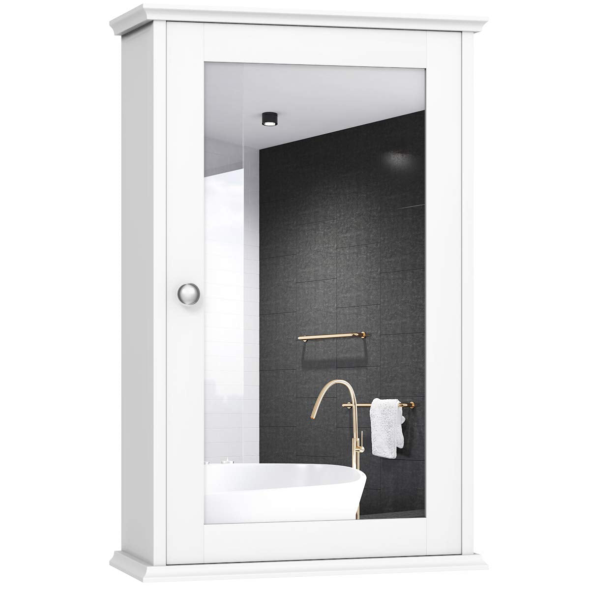 Tangkula Mirrored Bathroom Cabinet, Wall Mount Storage Cabinet with Single Door